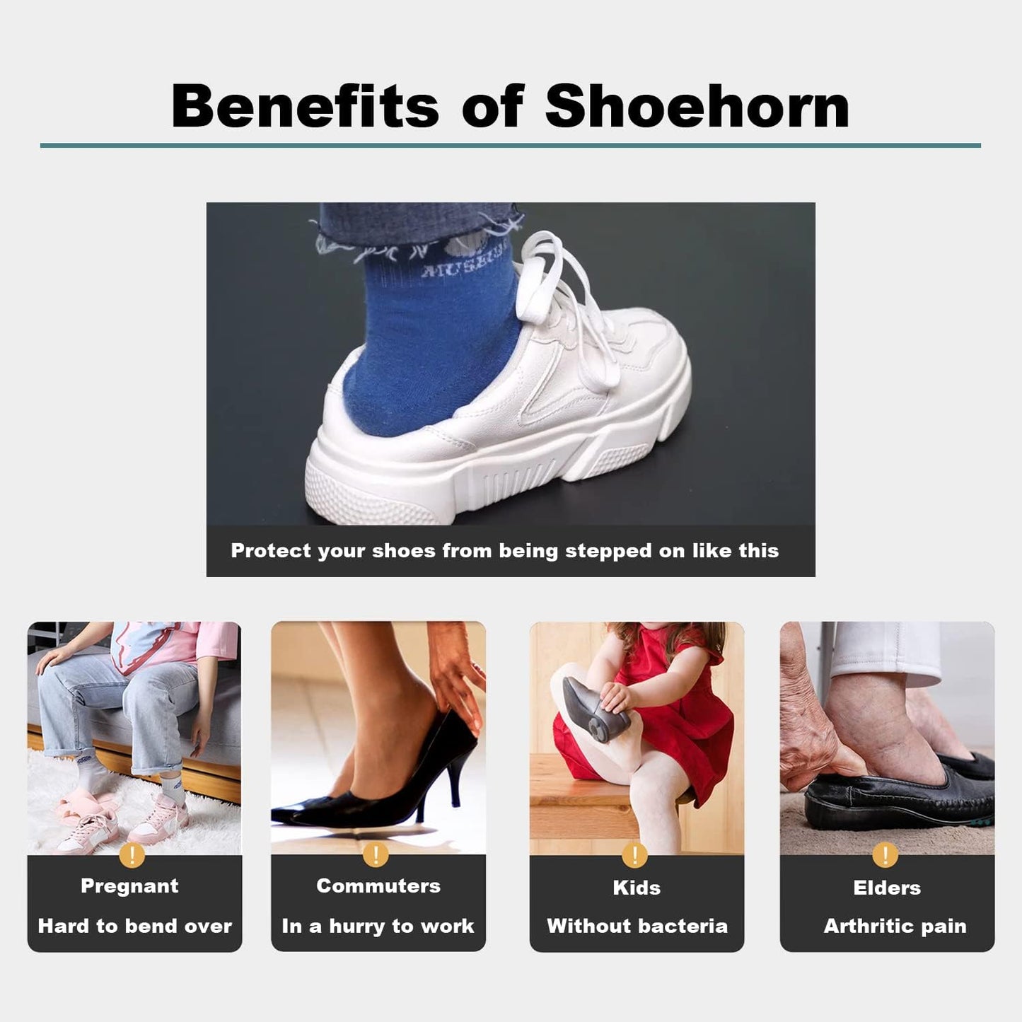 Metal Shoe Horn 12 Inch Portable Stainless Steel Shoehorn with Rubber Grip | Fashion Shoe Spoon Helper for Travel Home Use