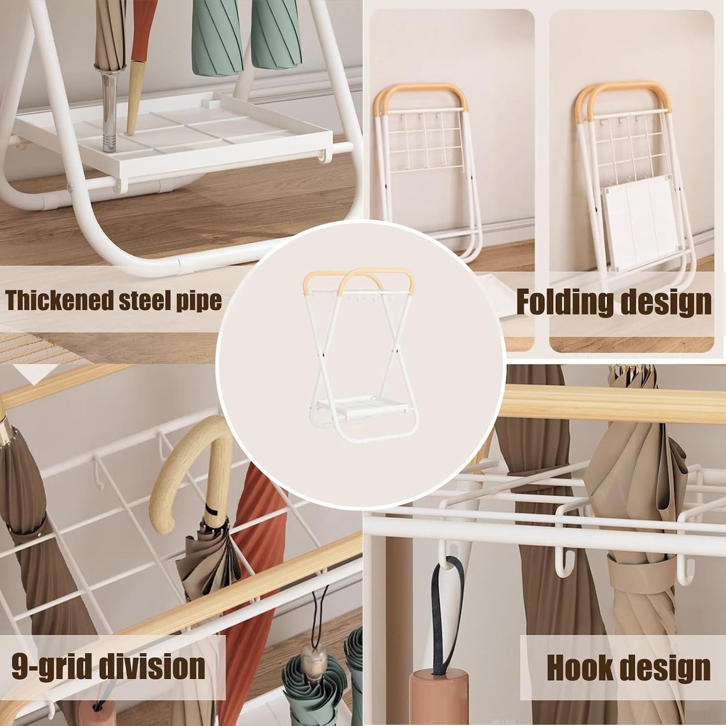 Entryway Umbrella Stand Umbrella Holder Indoor Umbrella Storage with Drip Trays Metal