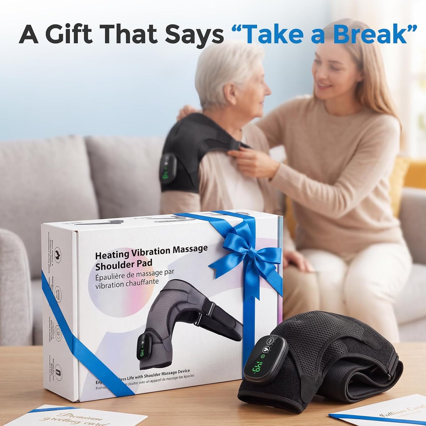Shoulder Massager for Pain Relief Deep Tissue Shoulder Heating Pad | Cordless Heated Shoulder Brace for Frozen Shoulder & Rotator Cuff 3 Heat & Vibration Modes 5000mAh Rechargeable