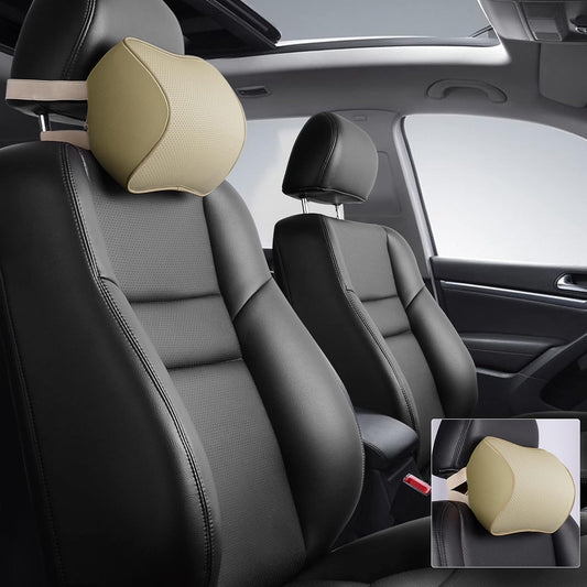 Aukee Car Headrest Pillow Memory Foam Car Neck Pillow with Adjustable Strap Soft Leather Headrest for Driving Home Office Black (1PC)