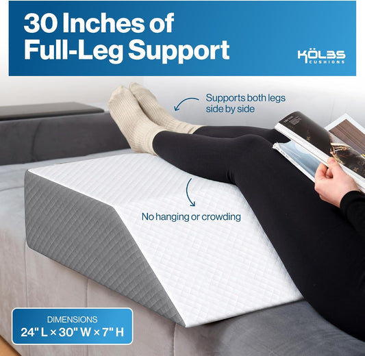 Kölbs Extra Wide Leg Elevation Pillow, Chic Jacquard Cover, XL and Wide for More Comfort Bed Wedge Pillow for Legs, Leg, Knee, Ankle Elevation Post Surgery