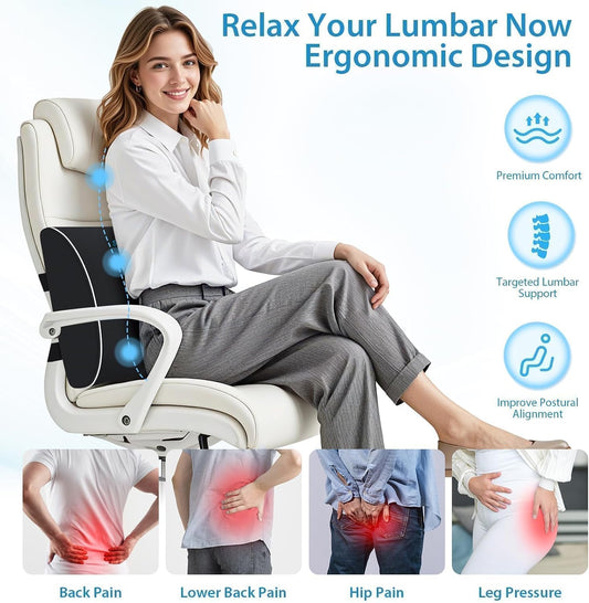 SweetSlubr Lumbar Support Pillow for Office Chair,Back Support(Black,Large) | 3.9" Thick, Memory Foam, Adjustable Straps, Machine Washable Mesh Cover, Lower Back Pain Relief for Office, Car & Gaming