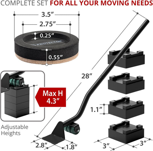 X-Protector Furniture Lifter Tool - Premium Furniture Jack Lifting Tool | Lift Furniture Easily - Appliance Lifter with 4.3" Adjustable Height - Ideal Jack to Lift Furniture Easily with No Effort