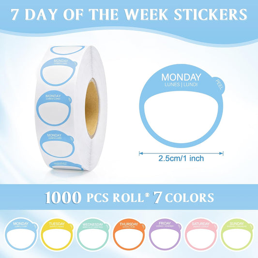 Sayglossy 7000 Pcs Day of the Week Food Labels, Removable Date Stickers for Food, Monday to Sunday Dots, Self Adhesive Stickers for Restaurant Kitchen Container & Organization(Morandi Color,Square)