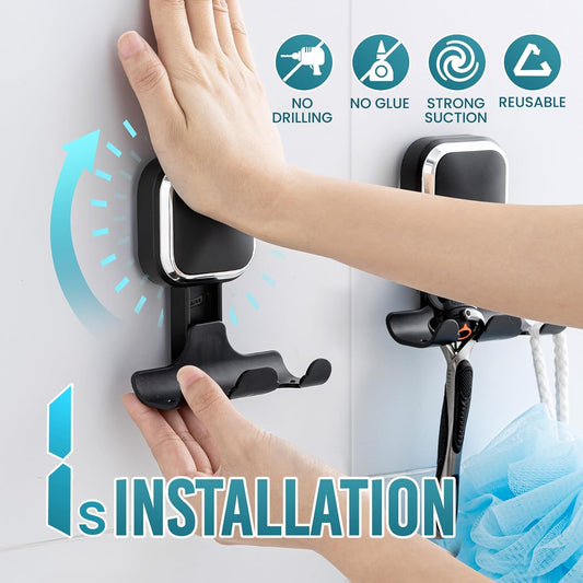 TAILI 2 Pack Upgraded Suction Cup Razor Holder for Shower Waterproof, Black | Visible Safety Indicator, Rust-Resistant Bathroom Organizer, No-Drill Glass Shower Wall Hook for Towel,Loofah,Razor,Squeegee
