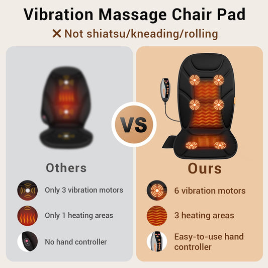 CARSHION Massage Chair Pad with Full Back Thighs Heat | Back Massager for Chair with 3 Heating Pads 6 Vibrating Motors, Massage Seat Cover for Home Office, Heated Seat Cover Warmer