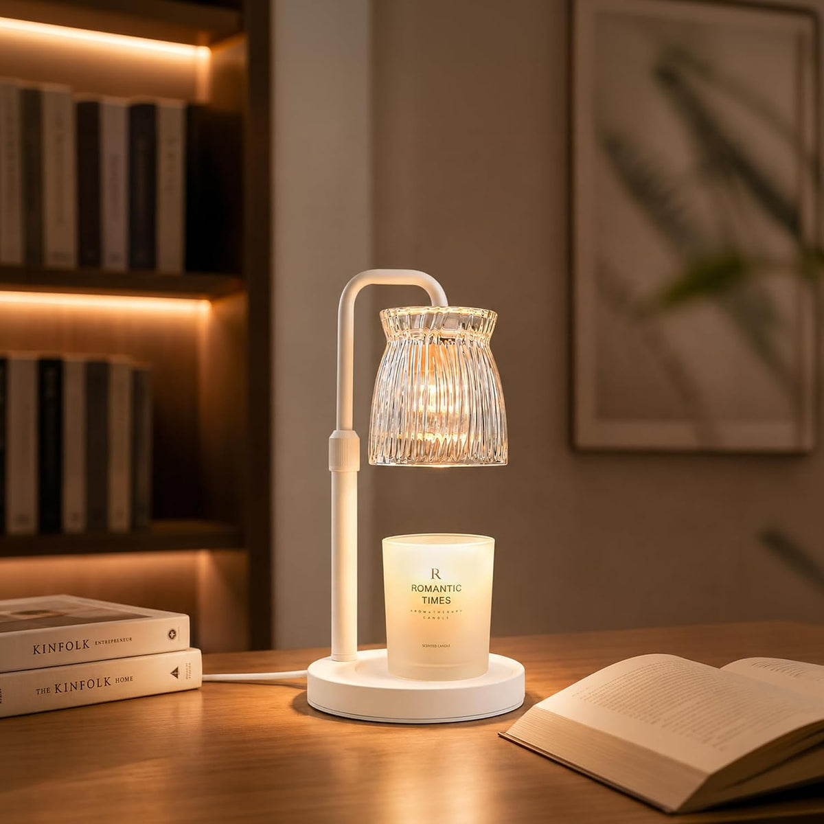 Shering White Candle Warmer Lamp with Timer & Dimmable - Metal Base & Glass Shade, Adjustable Height Wax Melter for Jar Candles, Mother's Day for Women