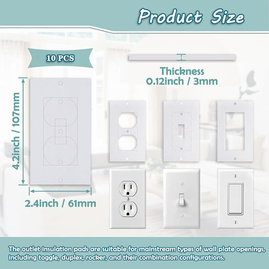 Outlet Insulation and Draft Sealers, Electrical Outlet Insulation Pads Foam Gasket for Wall Light Switch Socket Plug Cover Switch Plate Insulation for Duplex Toggle Rocker Wall Plate Openings-10 Pack