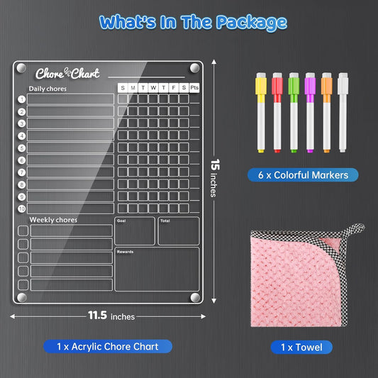 Acrylic Magnetic Chore Chart for Kids,Chores Chart for Fridge Refrigerator,Dry Erase Behavior Chore Chart for Multiple Kids,Responsibility Reward Chart for Teens Adults Family,11.5"x15"(1 Pack)
