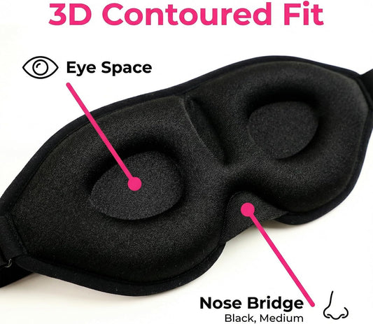 2 Pack Sleep Masks 3D Contoured Eye Mask for Sleeping | Upgraded Slanted Nose Wing Light-Blocking Fits Side Sleepers Sleep Mask Black 2 Pc