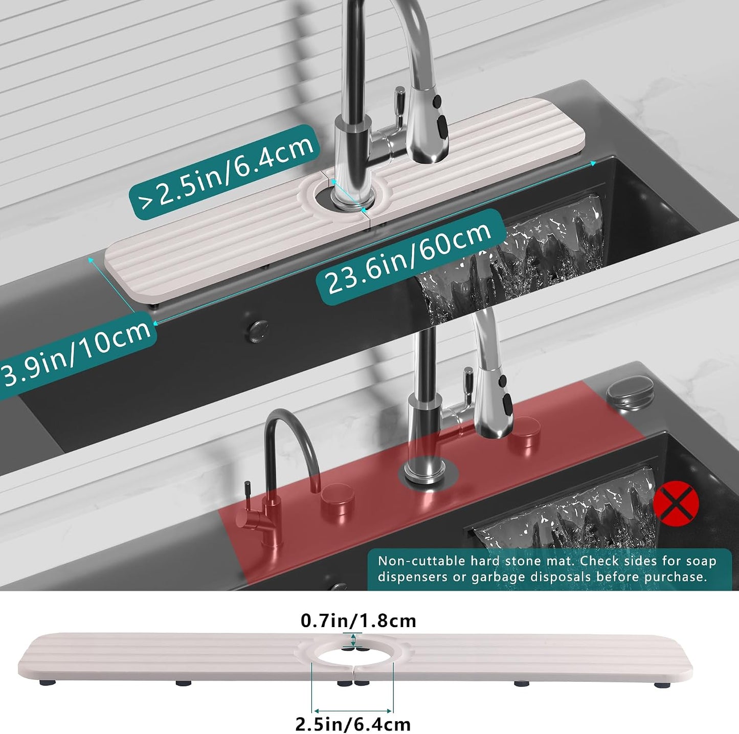 Water Absorbing Stone Kitchen Sink Mat Faucet Splash Guard for Bathroom | Quick Dry, Raised Feet, Diatomaceous Earth, Stone Faucet Mat, Sink Protector for Counter, Sink Accessories, Bathroom Decor