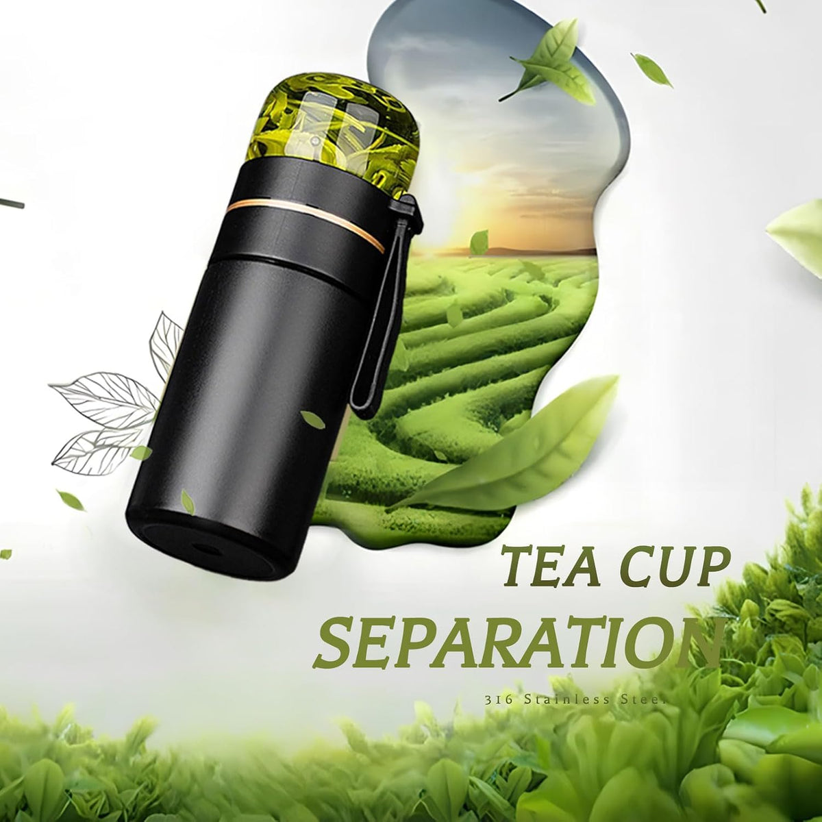 Glass Teapot With Infuser, Travel Tea Mug, Portable Tea Infuser Bottle 15OZ