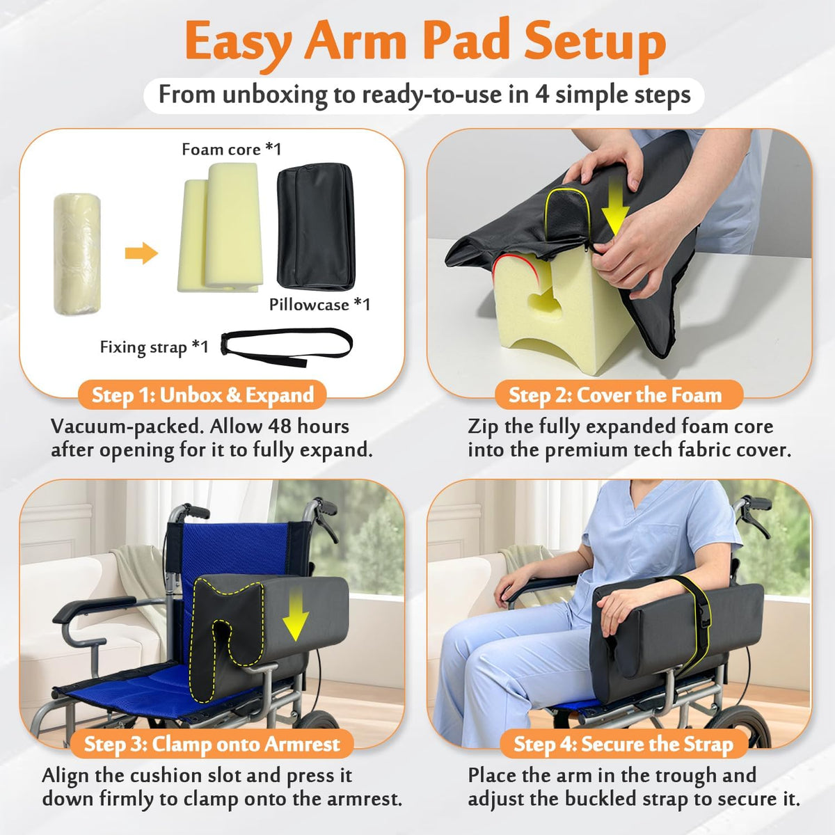 AOSSA Lateral Support for Wheelchair Arm Trough, Armrest Pad Cushion Wheelchair Attachment, Wedge Bolster Positioning Arm Elbow Rest Pillow for Elderly, Stroke Patient