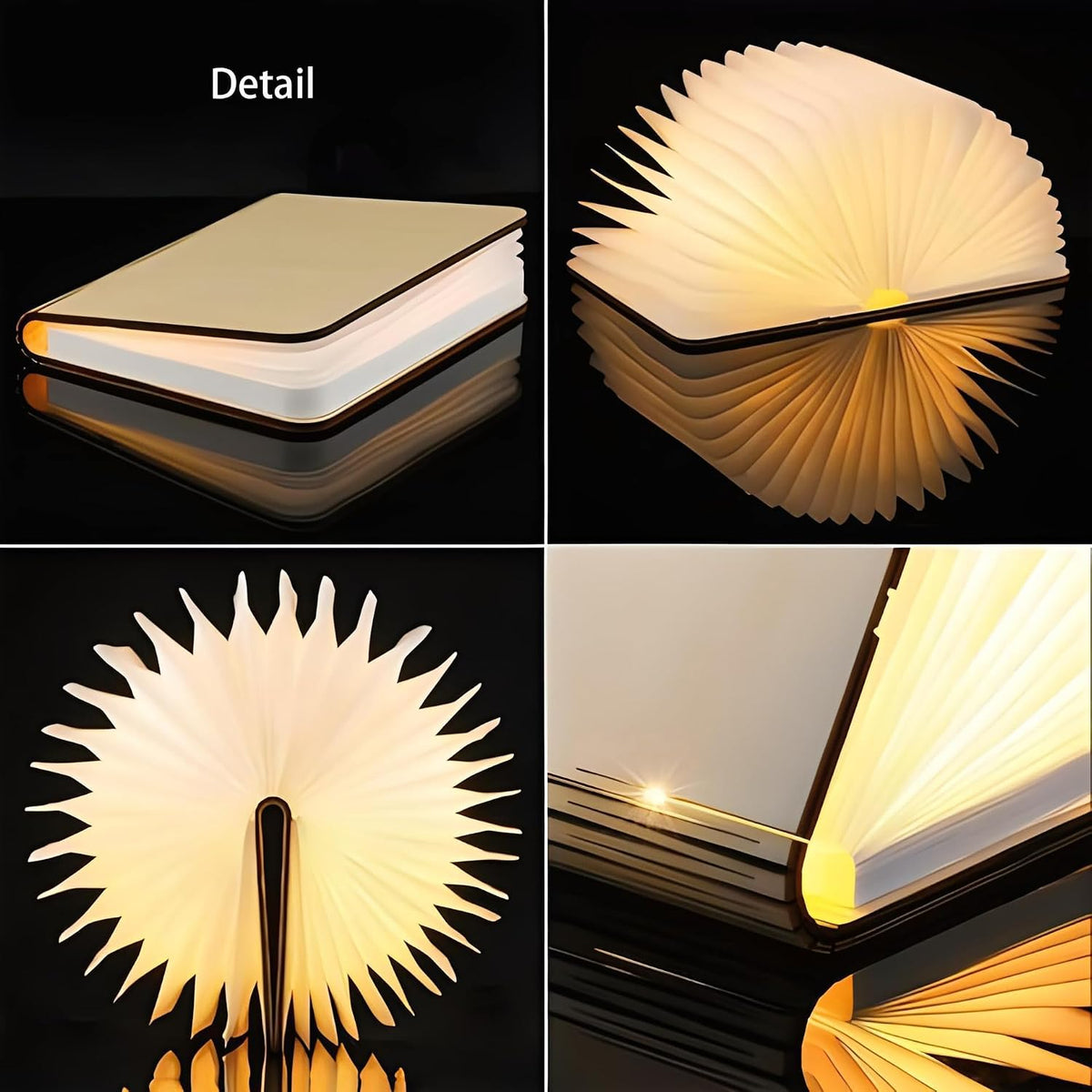5.7 Inch Wooden Book Lamp, Multicolor Folding Book Lamp Automatically Changes Color, USB Rechargeable Book Lights, Novelty Night Light (3Color, Large)