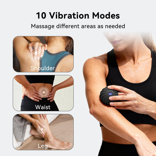 2.4" Mini Electric Vibrating Massage Ball, 10-Speed Fitness Yoga Massage Roller for Palm, Hand, Foot, Leg, Neck, Back, Multi-Directional Massage Ball (Black)