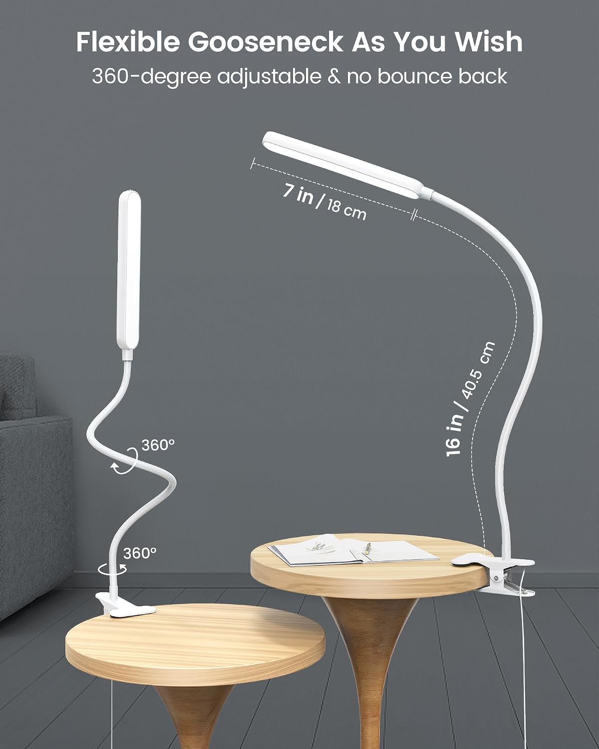 Glocusent Clip On Lamp, 5 Color & 5 Brightness