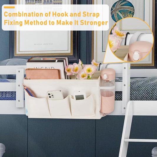 Lilithye Bedside Caddy, Bedside Storage Bag Hanging Organizer for Bunk Bed | Bed Caddy with Fixed Straps and Water Bottle Holder for Home, College Dorm, Bunk Bed, Hospital Bed and Crib Bed Rails
