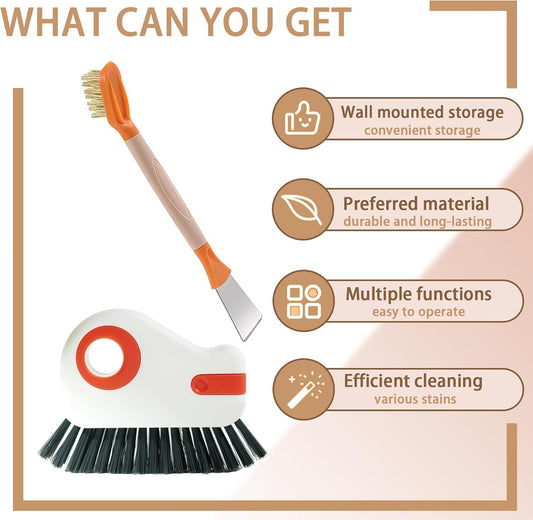 Groove Cleaning Brushes 2 in 1 Window Track Cleaner Cleaning Tools, Multifunction Hard Bristle Grout Crevice Cleaning Brush with Scraper for Kitchen Stove Sink, Sliding Door Track, Window Sill, 2PCS
