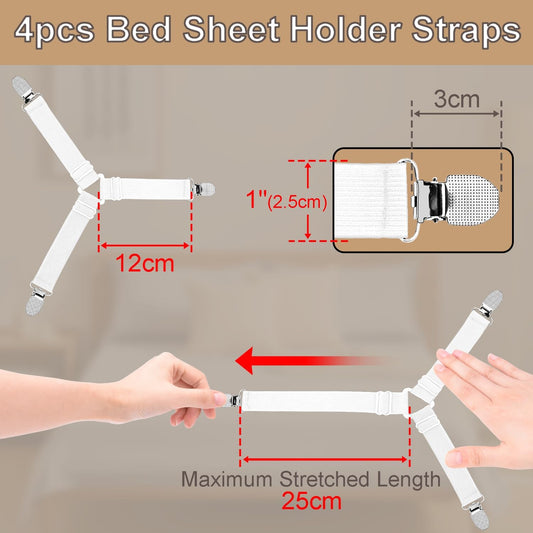 4 Pack Mattress Elastic Straps, Elastic Bed Sheet Holders for Corners Fitted Straps Clip Adjustable Bedsheet Grippers Mattress Sheet Corner Holders, Fitted Bedsheet Clip for Bedding Sofa Cover