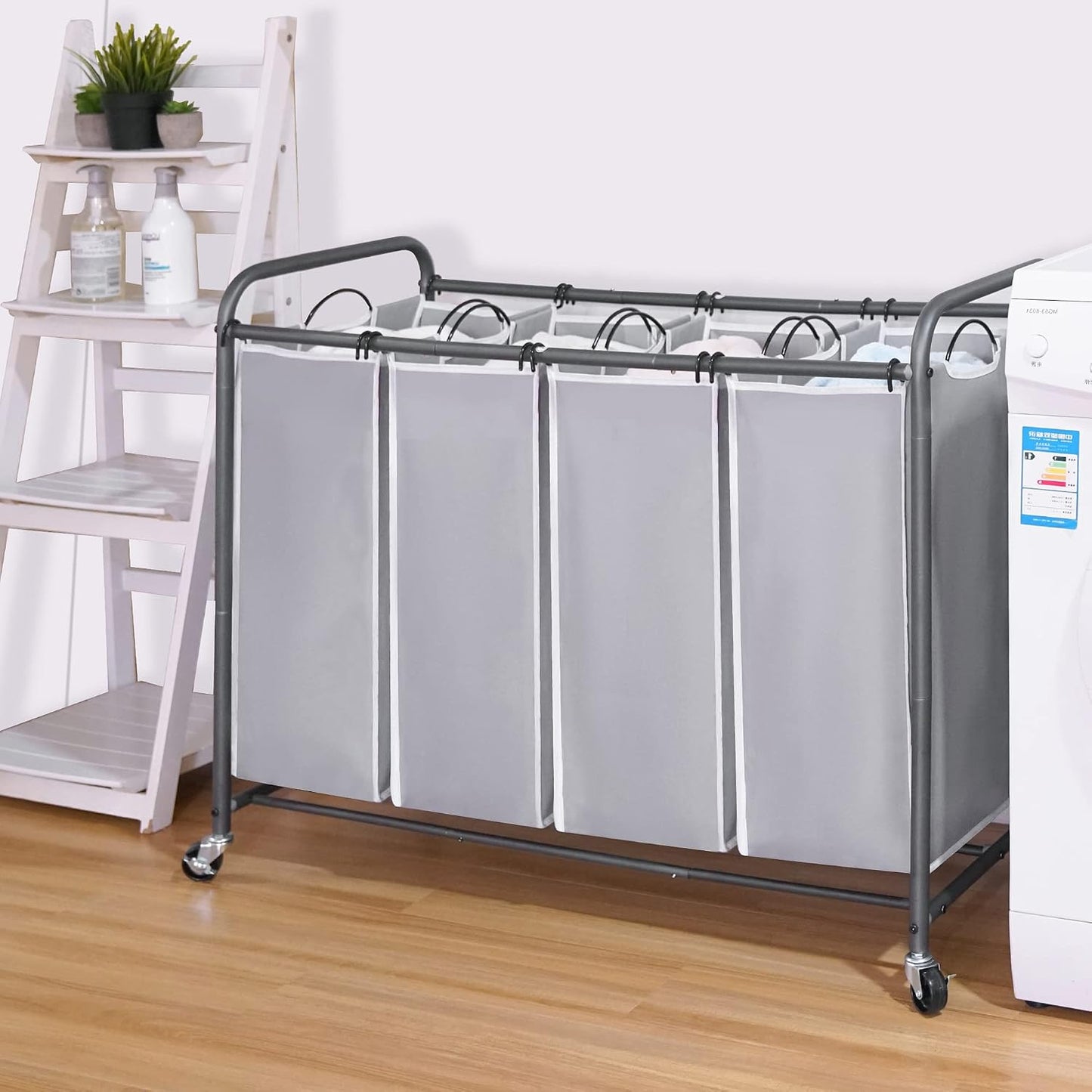 STO STO Laundry Sorter 3 Section, 3 Bag Clothes Hamper, Rolling Laundry Cart Basket with Heavy Duty Lockable Wheels and Removable Bag for Laundry Room, Bedroom, Closet, Black