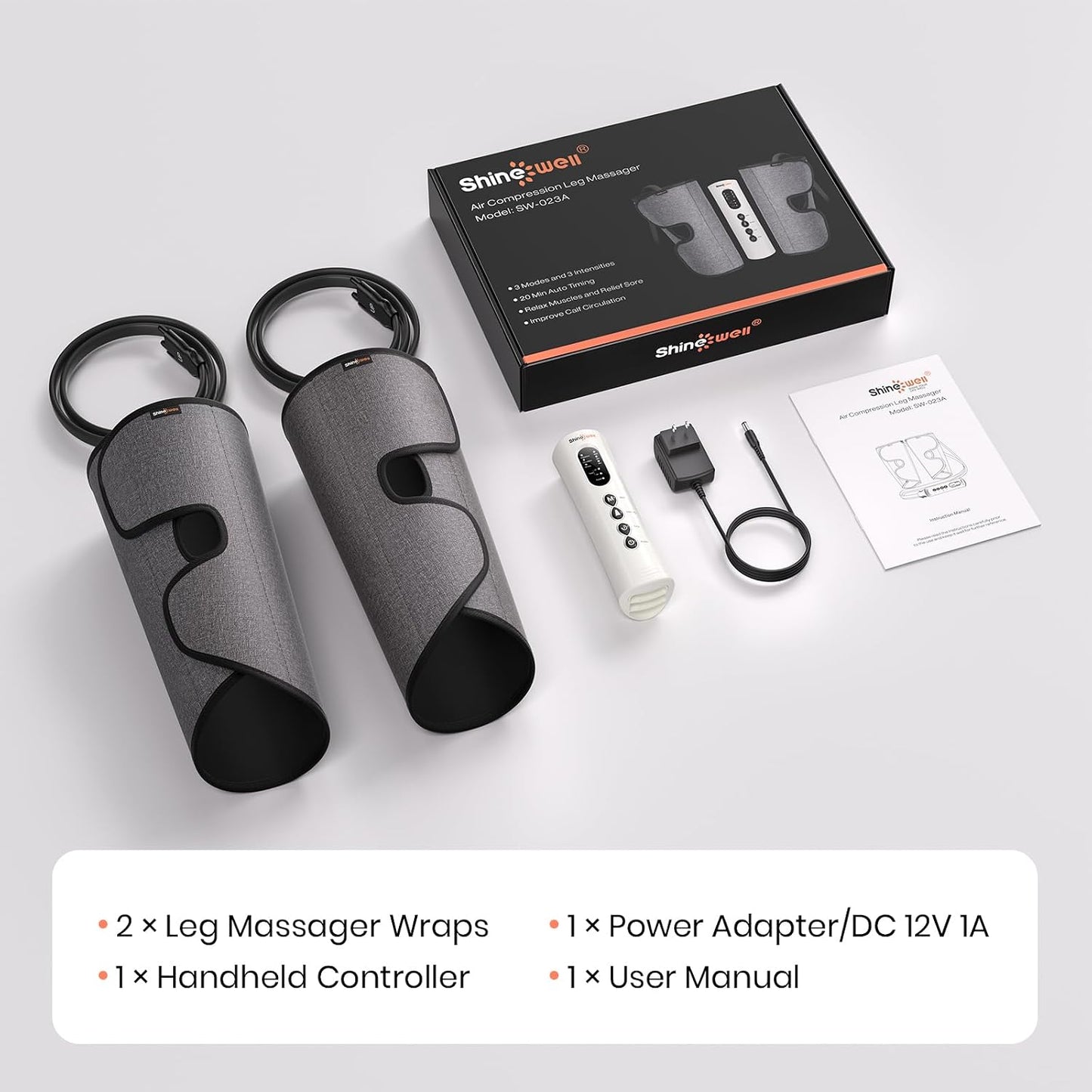 SHINE WELL Leg Compression Massager for Circulation and Pain Relief Fsa, Air Compression Calf Massager with 3 Modes 3 Intensities 2 Timing, for Restless Legs Syndrome Relief, Wellness Gift for Mom Dad