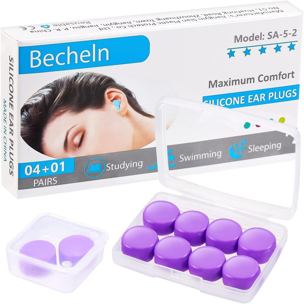 Ear Plugs for Sleeping, Waterproof Moldable Silicone EarPlugs for Sleeping Noise Cancelling, Mowing, Swimming and Concerts, 8 Pair