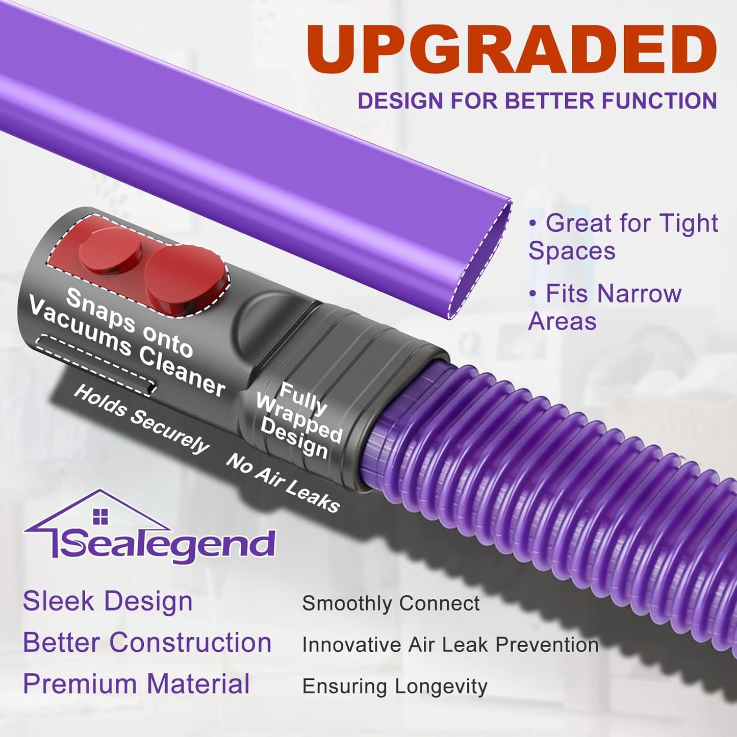 Sealegend Dryer Vent Cleaner Kit Compatible with Dyson Dryer Lint Vacuum Attachment for Dyson V7 V8 V10 V11 V12 V15 etc Cordless Vacuum Cleaner Removes Deep Lint | Gray Dryer Lint Trap Clean Hose Compatible with Dyson Dyson V7 V8 V10 V11 V12 V15 V15s