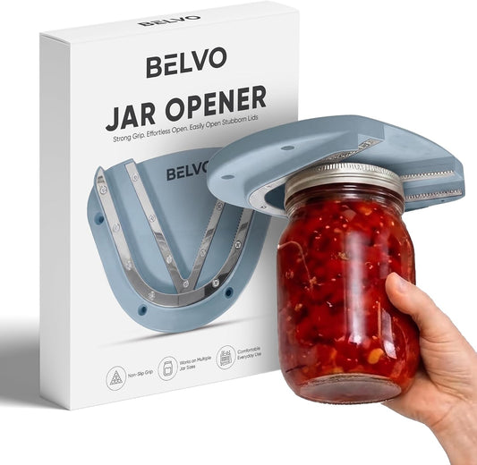 Belvo Under Cabinet Jar Opener for Weak Hands & Seniors – Heavy Duty Lid Opener for Arthritis, Easy Grip Under Counter Jar Opener Tool for Bottles & Lids – White