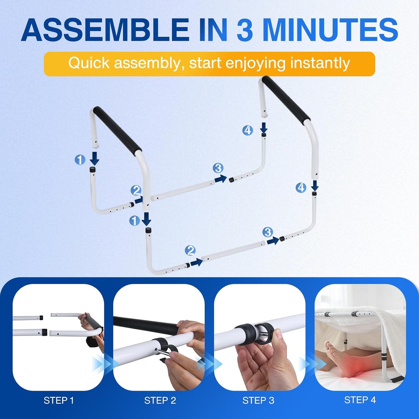 Blanket Lifters for Foot of Bed, Adjustable 20.1–29.5 Inch Bed Blanket Support, Keeps Sheets Off Feet, Carbon Steel Frame, Fits Twin, Full, Queen and King Beds, 4 Clips Included