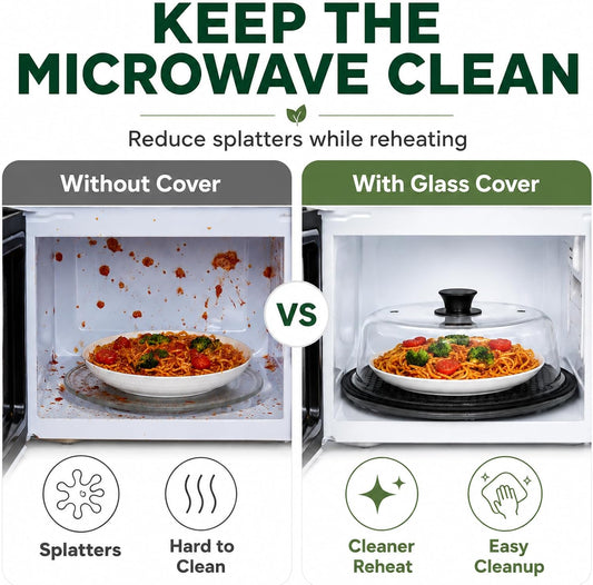 2 in 1 EZMO 10-Inch Glass Microwave Splatter Cover for Food with Silicone Mat