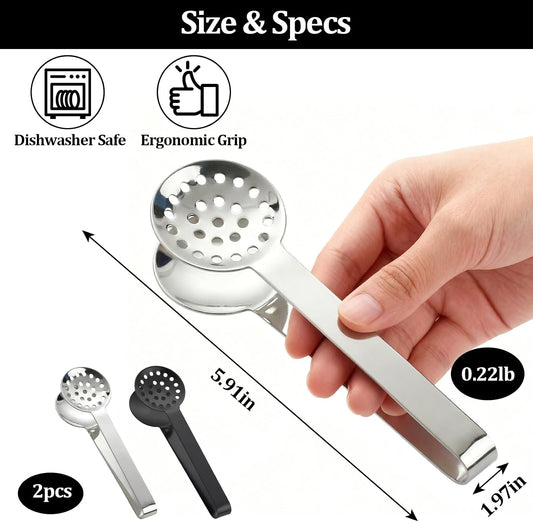 Stainless Steel Tea Bag Squeezer Tongs – Round Strainer Gripper Picker, Durable Tea Filter Spoon Clamp for Mess-Free Tea Bag Handling, 2 Pcs for Tea Drinkers, Kitchen & Bar Accessories(black&sliver)
