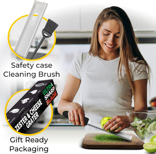 Stainless Steel Cheese Grater & Lemon Zester w/Extra Sharp Blade - Perfect for Lemon, Parmesan, Garlic, Chocolate - Spice Up any Dish in Seconds w/Your Premium Citrus Hand Grater with Handle - Blue