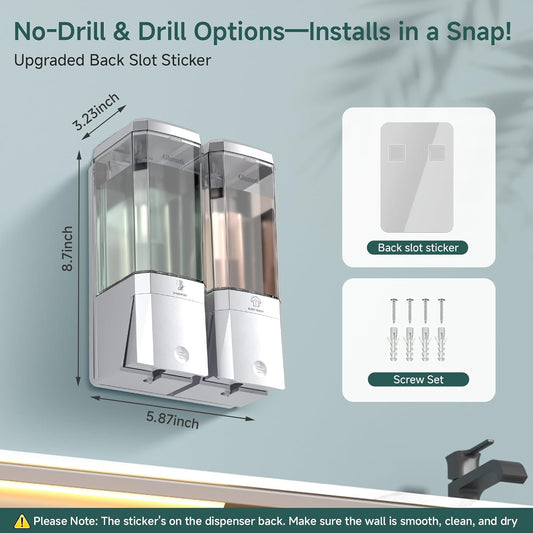 Shampoo and Conditioner Dispenser 3 Chamber No Drill Shower Soap Dispenser Wall Mounted Shampoo Conditioner Body Wash Dispenser 3 * 500ml Refillable Shower Dispenser for Bathroom Hotel, Silver
