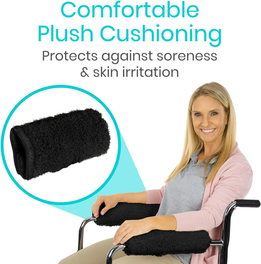Vive Wheelchair Armrest Pads (2 PCS) - Memory Foam Sheepskin Cushion | Accessories for Transport Electric Wheel Chair Arm Rests - for Adults, Seniors, Handicapped - Soft Support for Office Chair