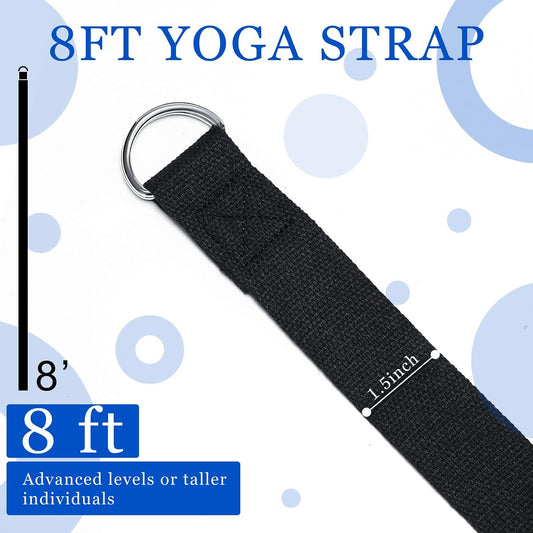 6 Pcs Yoga Strap for Stretching 8 ft Yoga Exercise Adjustable Straps Bands with Safe D Ring Buckle for Pilates, Gym Workouts, Fitness, Physical Exercise, Dance, Improve Flexibility
