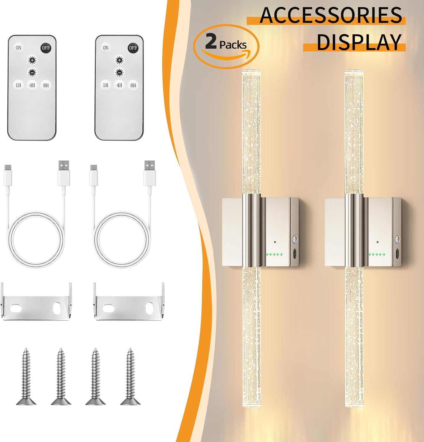 Battery Operated Sconces Set of 2, 28in Rechargeable Wireless Wall Lights | 8000mAh Dimmable Modern LED Wall Lamp Fixtures with Timer Function for Living Room Bedroom Bathroom Hallway, Black