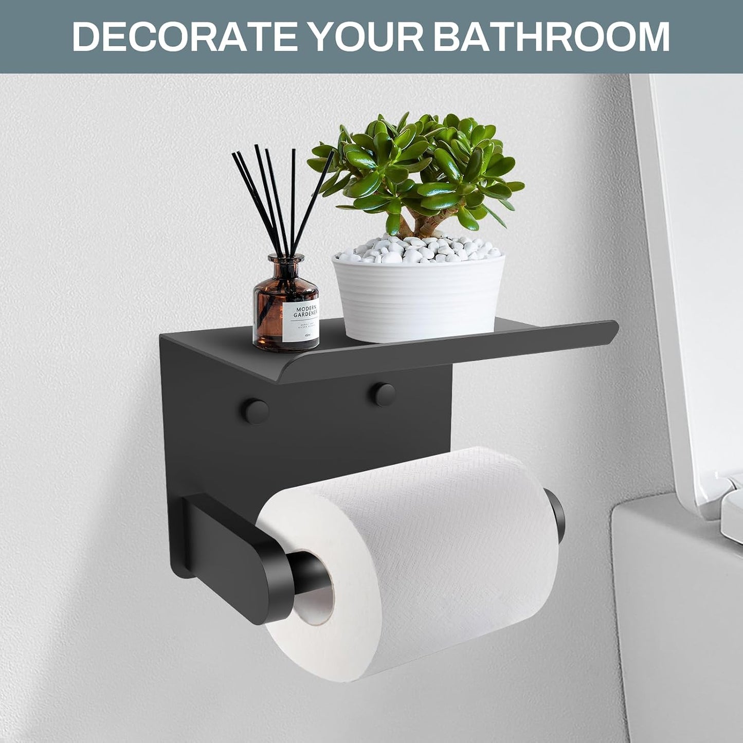 SetSail Toilet Paper Holder with Shelf Adhesive or Screw-in Matte Black | Adhesive or Screw-in,Waterproof and Rustproof Stainless Steel,Wall Mount Design,for Bathroom Hardware Accessories