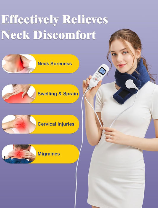 Wired Electric Neck Heating Pad for Neck Pain | Plug-in Heated Neck Wrap, 30s Heat Up, 86℉-158℉ Temp, Auto Shut Off, Soft Plush, Fit All Women Men, 8.53 ft Power Cord