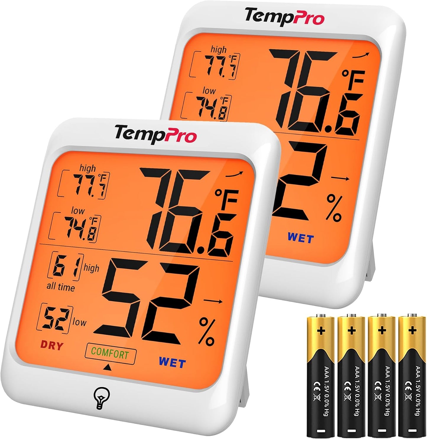 TempPro TempAir Digital Hygrometer Indoor Thermometer for Home | Temperature Humidity Sensor with Comfort Indicator & Max Min Records, Backlit Display Room Thermometer Humidity Meter
