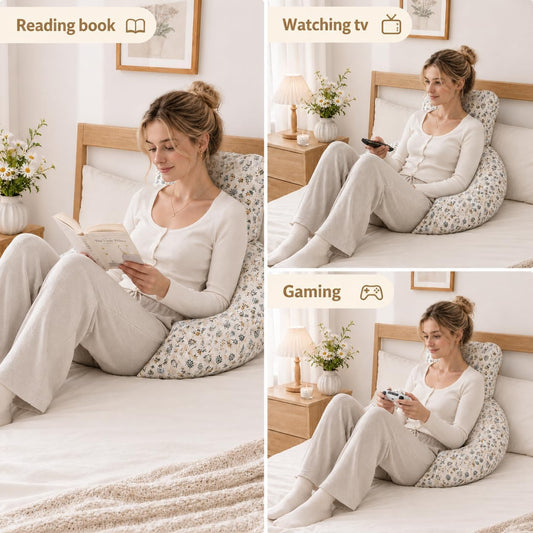 Large Reading Pillow for Sitting in Bed Back Support | For Reading, Gaming & Relaxing, Ergonomic Backrest Cushion for Adults, Comfortable Lumbar Support for Bed, Couch or Floor