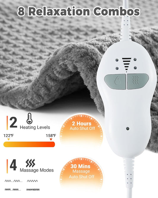 Wearable Vibrating Heating Pad for Neck, Shoulders & Back Pain Relief | 24" x 35" Full Back, 4 Massage Modes, 2 Heat Levels, Weighted Edge, Adjustable Straps, Auto Shut Off, Relaxation Gift