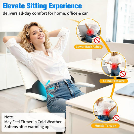 SweetSlubr Lumbar Support Pillow for Office Chair, Back Support, Black | Memory Foam with Breathable Cover. Adjustable Strap Fits Office, Gaming & Car Chairs for Everyday Comfort.