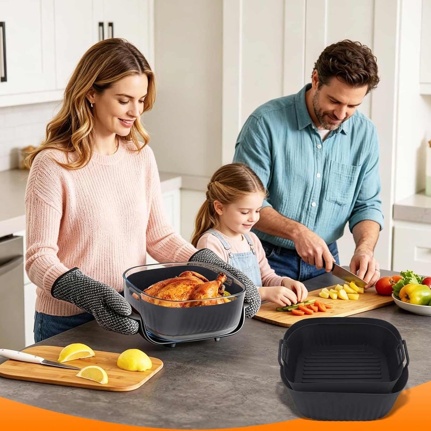 Square Silicone Air Fryer Liners: Compatible with Ninja Crispi Pro AS101CY and Most 5-6.5 Quart Air Fryer Baskets, Reusable & Non-Stick Air Fryer Accessories, 2 Pack Includes 2.5 QT & 6 QT Sizes