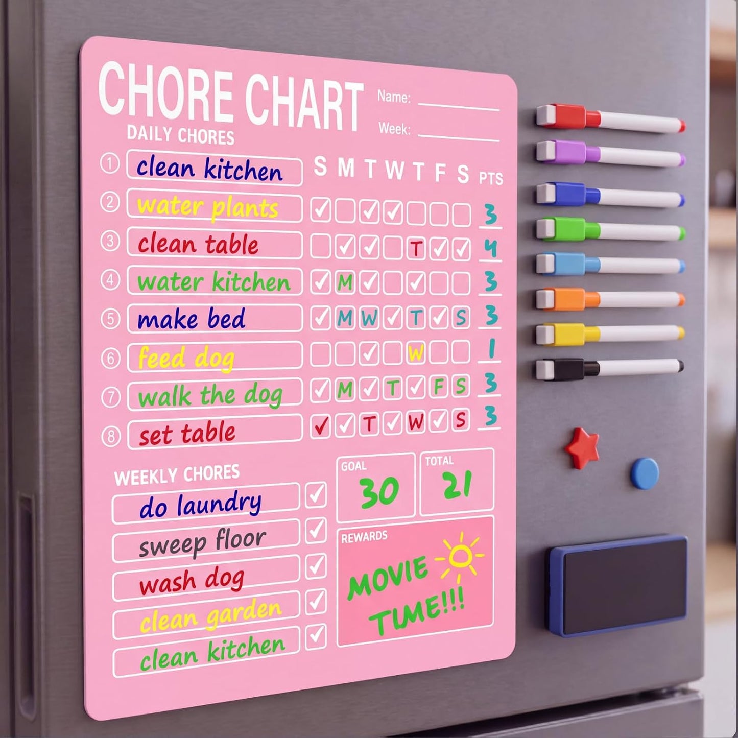 Eaasty Acrylic Magnetic Chore Chart Dry Erase Acrylic Board 8.66" x 11.8" Daily Chore Planner to Do List Reward Responsibility Chart with Magnetic Markers and Board Eraser for Home Refrigerator (Blue)