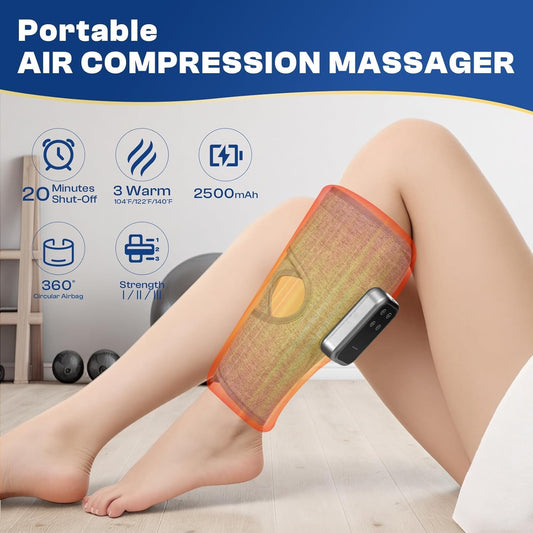 Cordless Leg Massager with Heat and Compression, Rechargeable Leg Compression Massager for Circulation, Muscle Relaxation for Calf, Gifts for Dad Mom Men Women Gym Office Home (1 Piece)