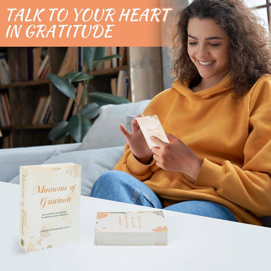 Moments of Gratitude Cards, 52 Cards of Questions to Inspire Gratitude, Gratitude Gifts for Women Positive Affirmation Cards, Mindfulness Gifts for Journal Prompts, Gratitude Jar, Table Topics