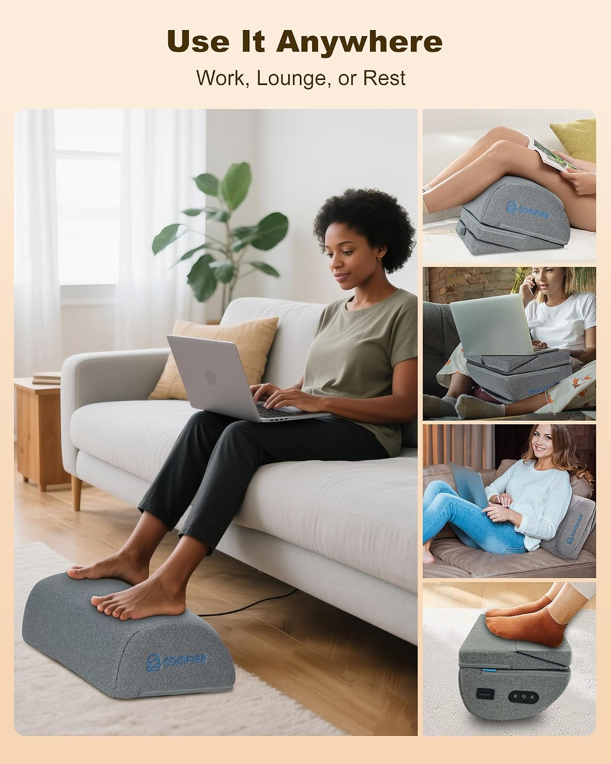 Comfier Under Desk Foot Rest at Work with Heat,Vibration,3 Height Under Desk Foot Rest for Office Chair,Foot Heater Foot Warmer, Ergonomic Heated Footrest,Gaming Chair Footstool,Computer Desk Use