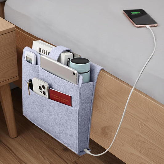 Seefoo Bed Caddy Organizer, Bunk Bed Shelf Caddy with 4 Pockets Grey
