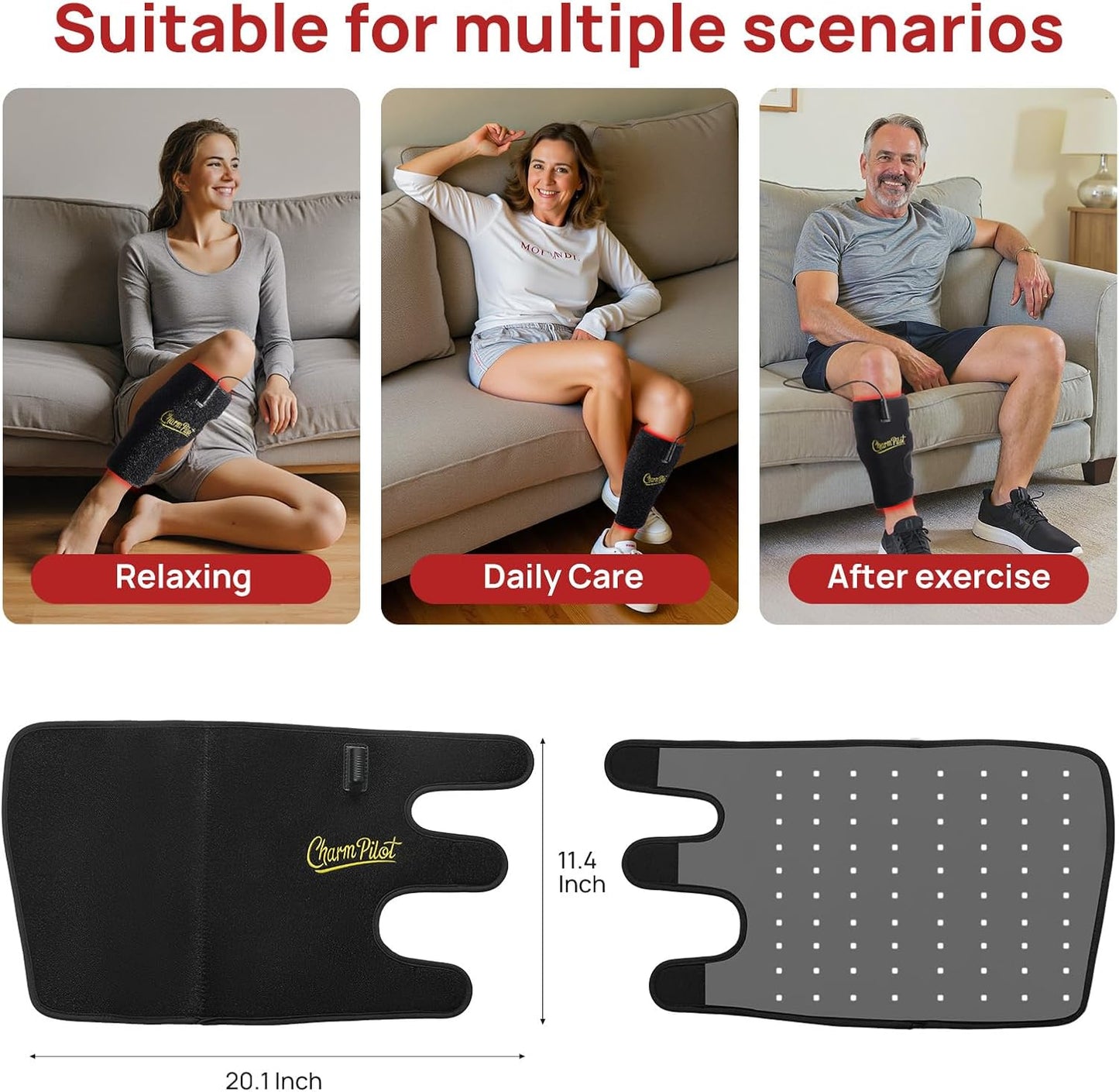 Red Light Therapy Pad for Calf, Vibrating Massage Heating for Leg | Infrared Light Therapy Wraps, Adjustable Power and Modes, Perfect for Office, Home, and Post-Workout Use(Black)