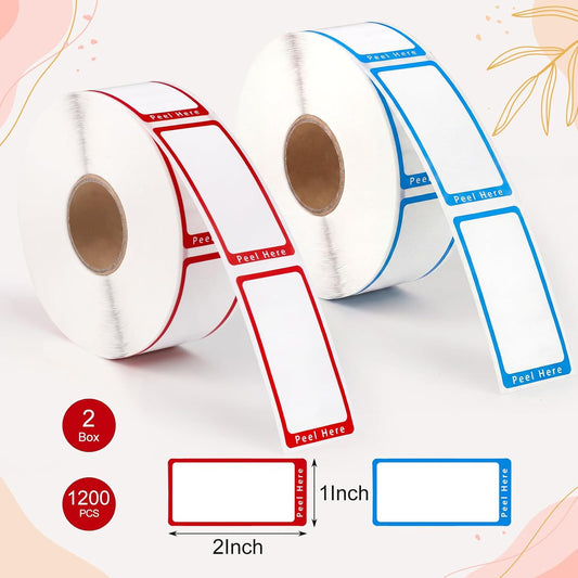 1200 Blank Freezer Labels with Dispenser, 1 x 2 in, Removable, Red/Blue | Writable Food Labels, Easy Peel, No Residue, Freezer-Safe Adhesive, Waterproof, For Jars, Containers And Storage Bags